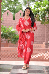 Arihantam Ruby Bloom – 3-Piece Cotton Kurti Set with Dupatta